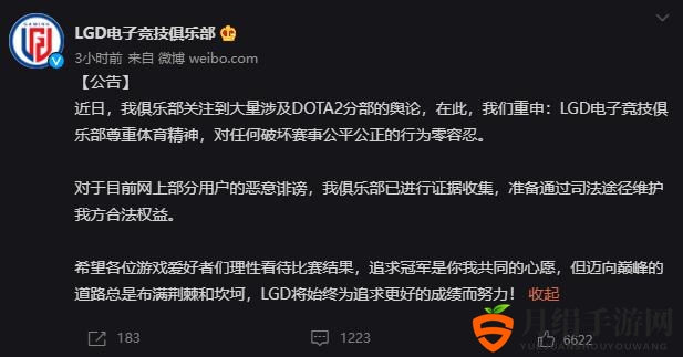 LGD发公告回应Ti10假赛等舆论：尊重体育精神