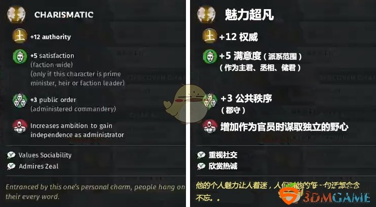 《全面战争：三国》魅力超凡特性效果一览