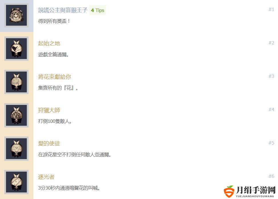 《说谎公主与失明王子》中文奖杯列表一览 白金奖杯怎么拿