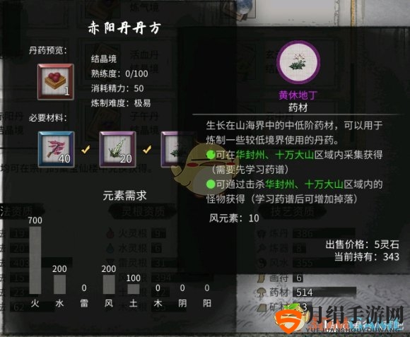 《鬼谷八荒》赤阳丹材料及材料获取方法